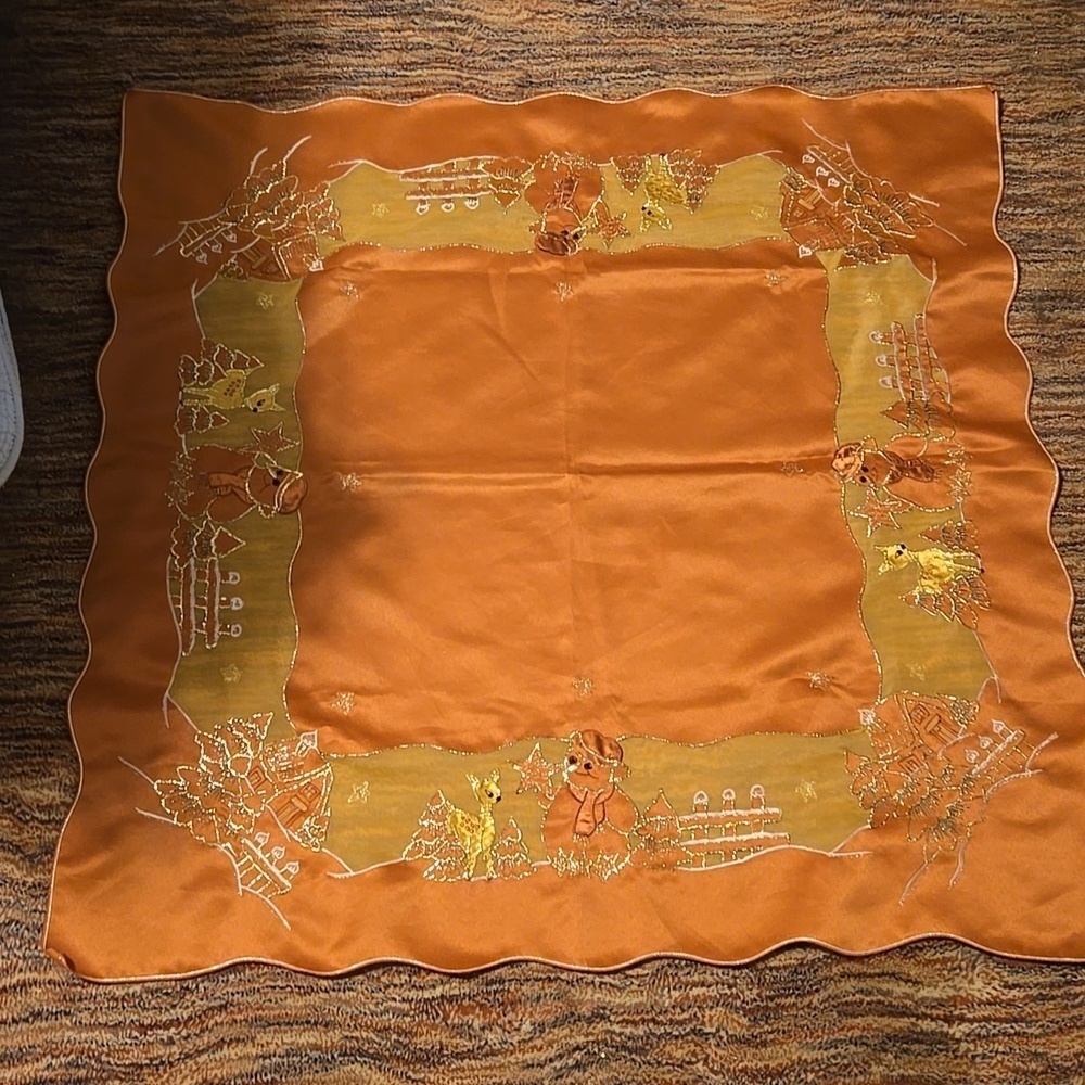 German Table Linen with Snowmen and Deer 34 x 34 inches